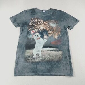 The Mountain‎ T Shirt Mens Small Black Soft Dog Print Fireworks USA Gildan Soft